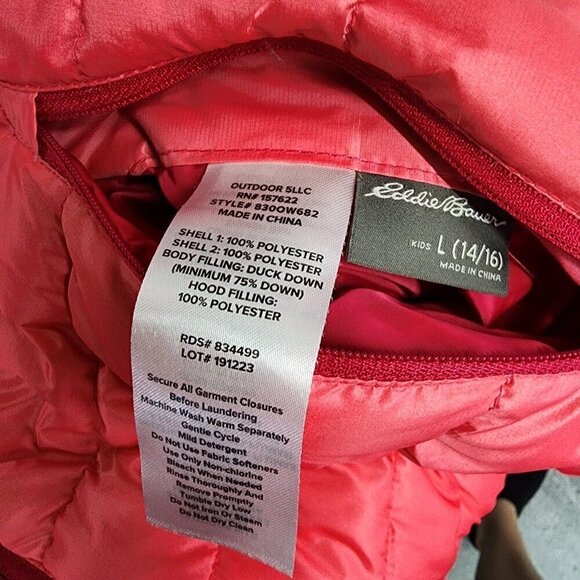 Eddie Bauer Large 14-16 Girls Reversible Hooded Down Jacket Coat Ombré Red Pink - Picture 11 of 14